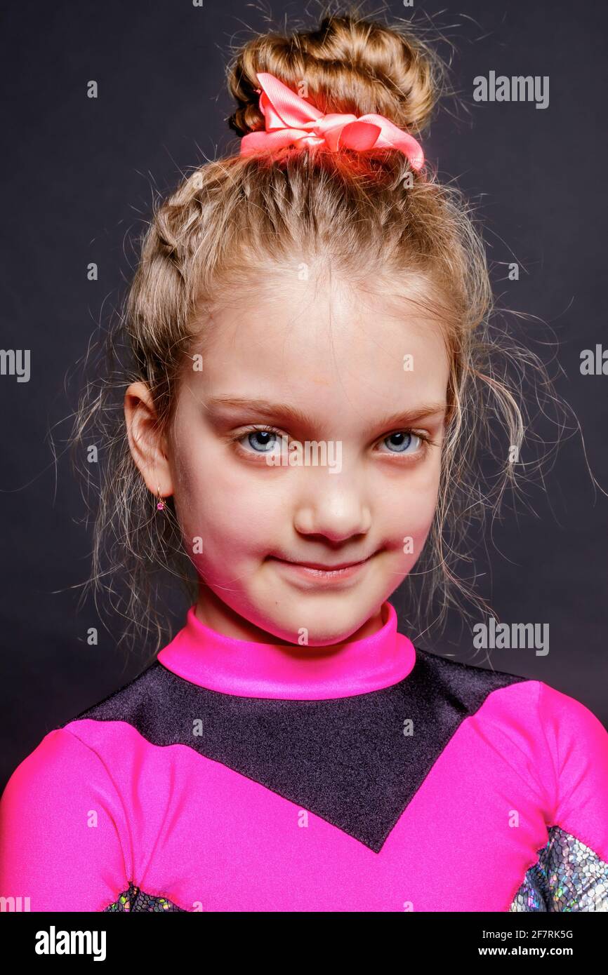 Portrait of a little sporty girl gymnast Stock Photo
