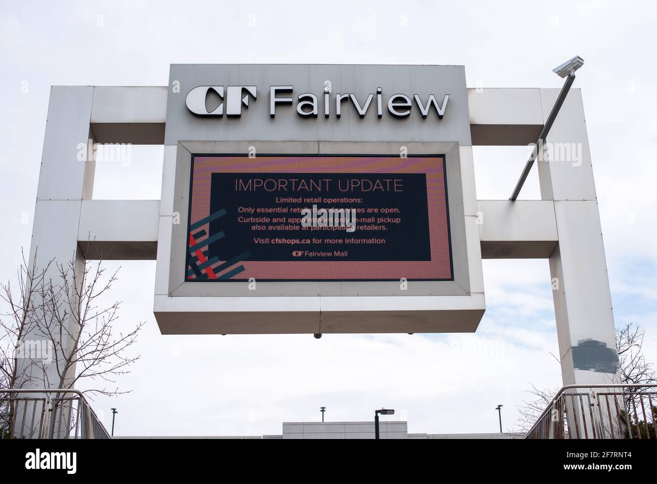 Fairview Mall sign announcing that emergency measures are in place in Toronto city, Canada Stock Photo