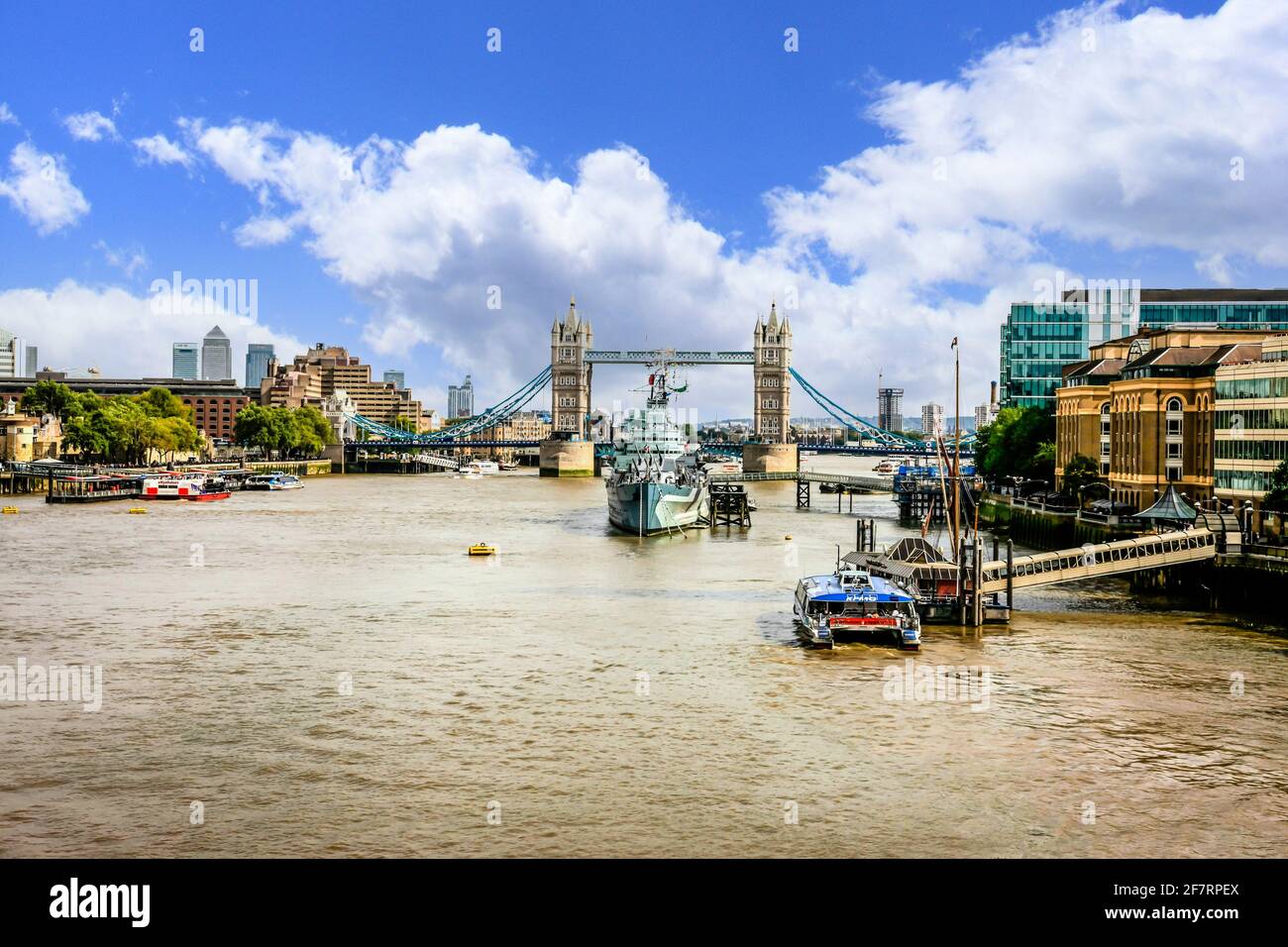 View down the Thames river near Tower Bridge Stock Photo