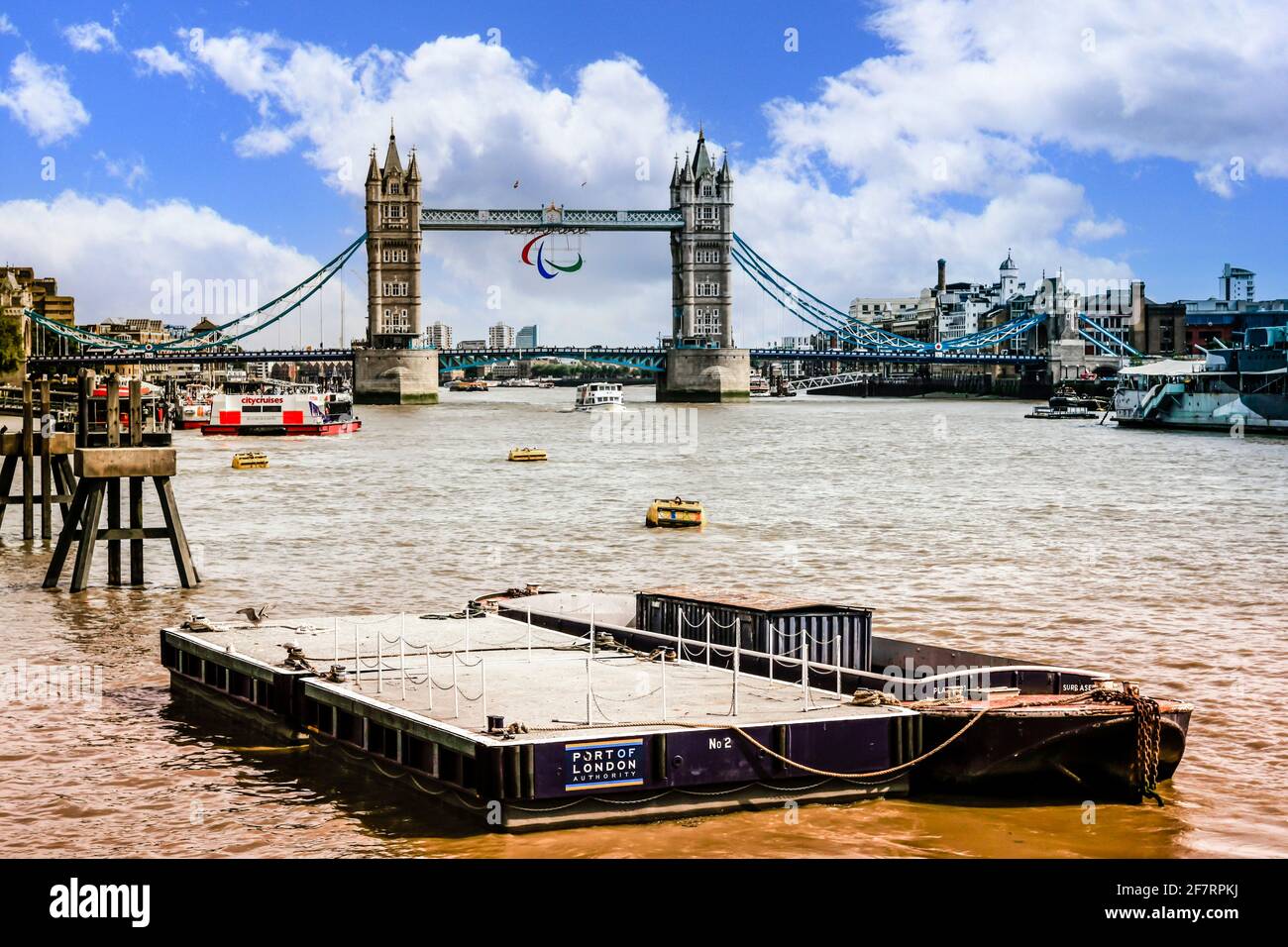 View down the Thames river near Tower Bridge Stock Photo