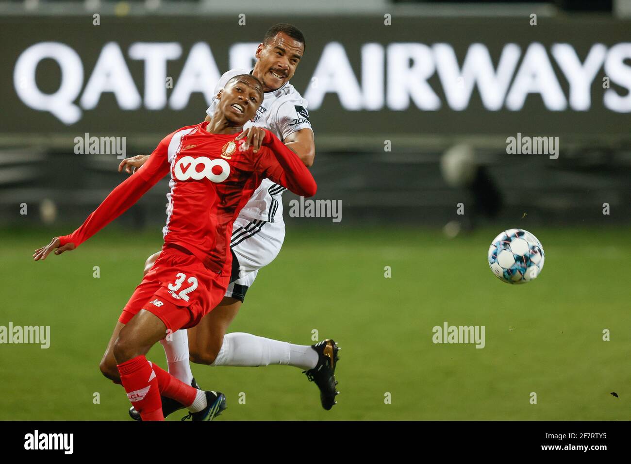 Standard S Michel Ange Balikwisha And Eupen S Senna Miangue Fight For The Ball During A Soccer Match Between Kas Eupen And Standard De Liege Friday 0 Stock Photo Alamy