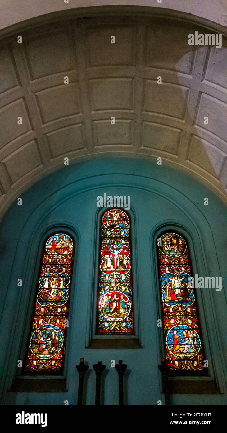 Kolkata, West Bengal, India January 2018 The stained glass windows