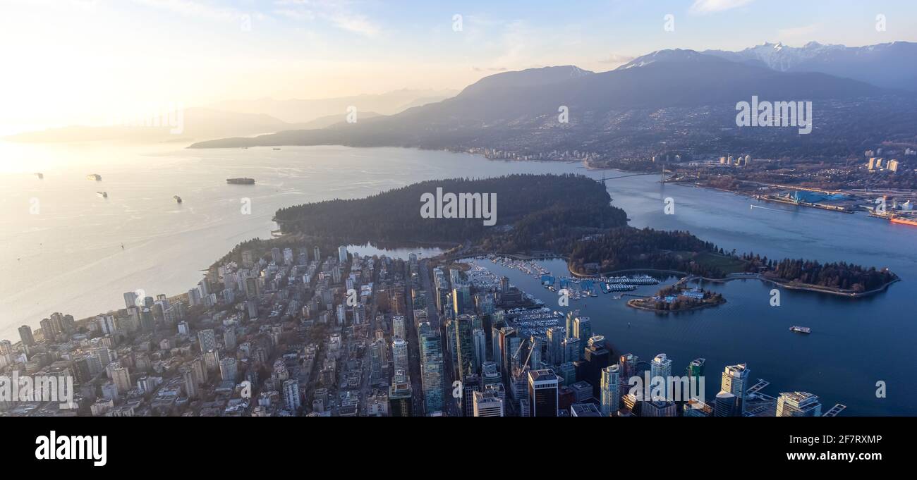 Aerial View from Airplane of Vancouver Downtown, British Columbia ...
