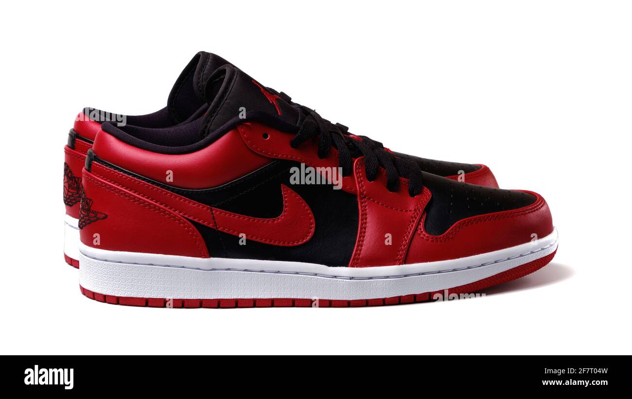 Nike Air Jordan 1 Retro Low Reverse Bred colorway sneakers isolated on  white illustrative editorial Stock Photo - Alamy