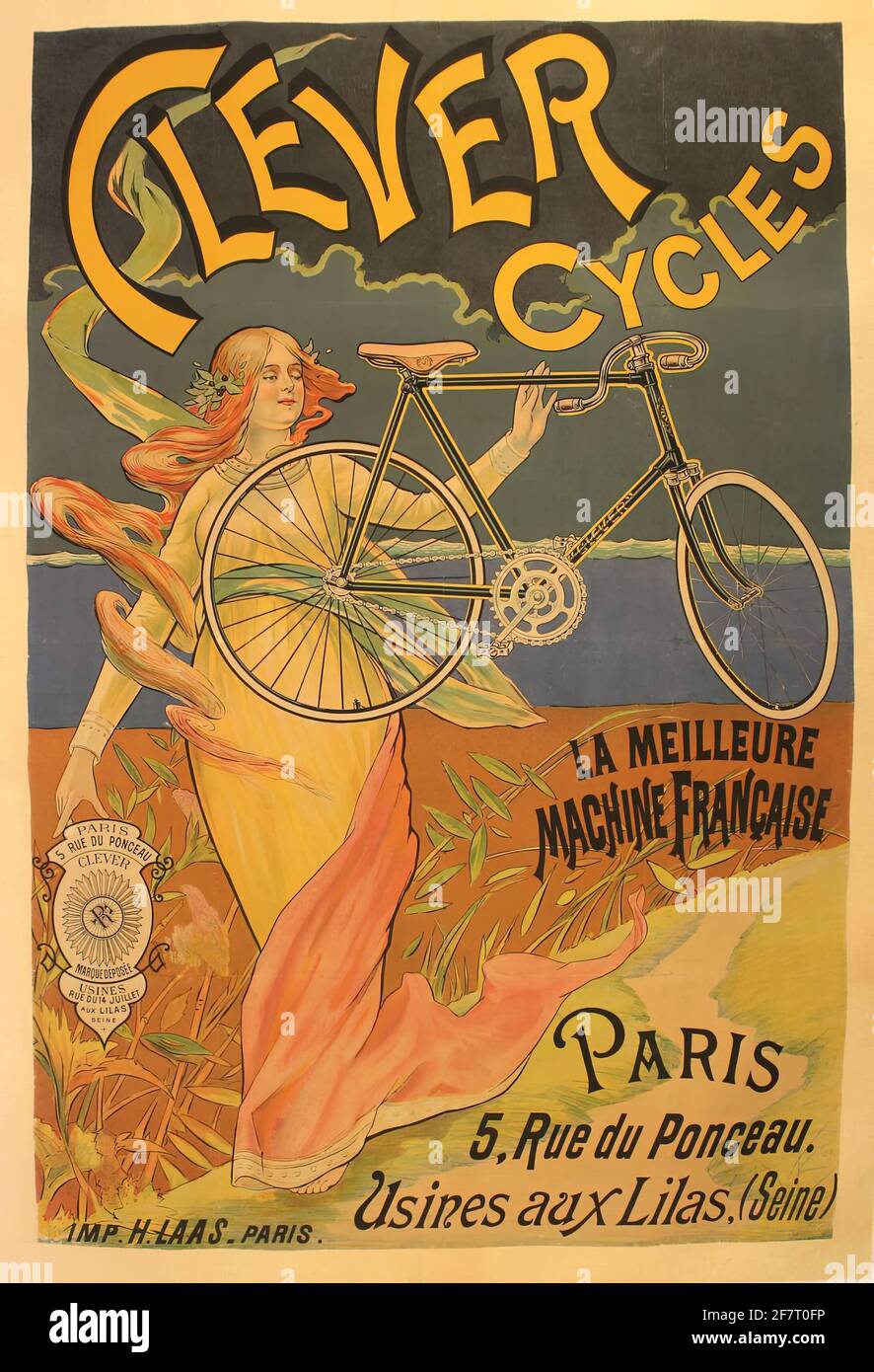 An old advertising poster for Clever Cycles in Paris Stock Photo