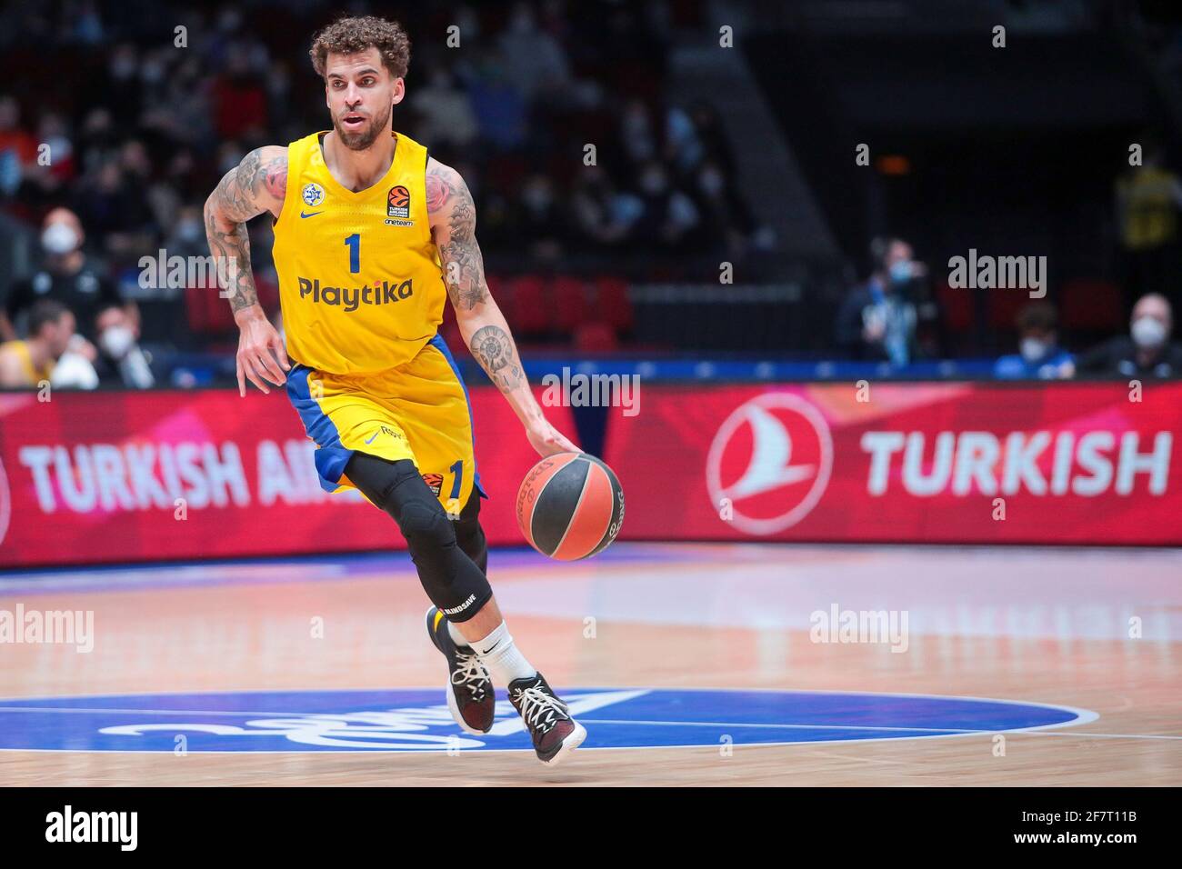 09-04-2021: Basketbal: BC Zenit Saint Petersburg v Maccabi Tel Aviv: Sint Petersburg SAINT PETERSBURG, RUSSIA - APRIL 9: Scottie Wilbekin of BC Maccabi Tel Aviv during the Turkish Airlines EuroLeague match between Zenit St Petersburg and Maccabi Playtika Tel Aviv at Ubileyny Sport Palace on April 9, 2021 in Saint Petersburg, Russia (Photo by Anatoly Medved/Orange Pictures) Stock Photo