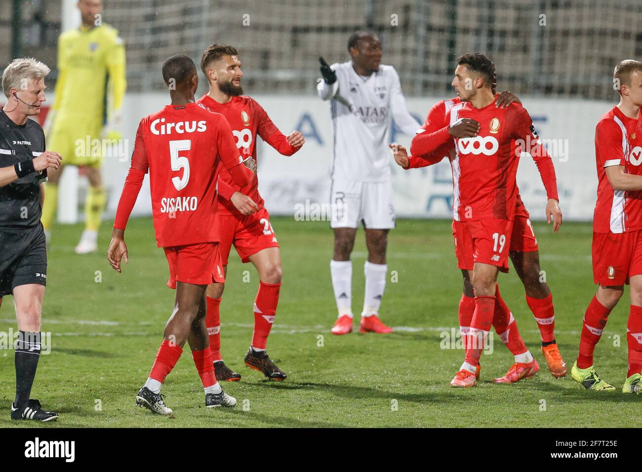 Standard's Selim Amallah celebrates after scoring during a soccer match