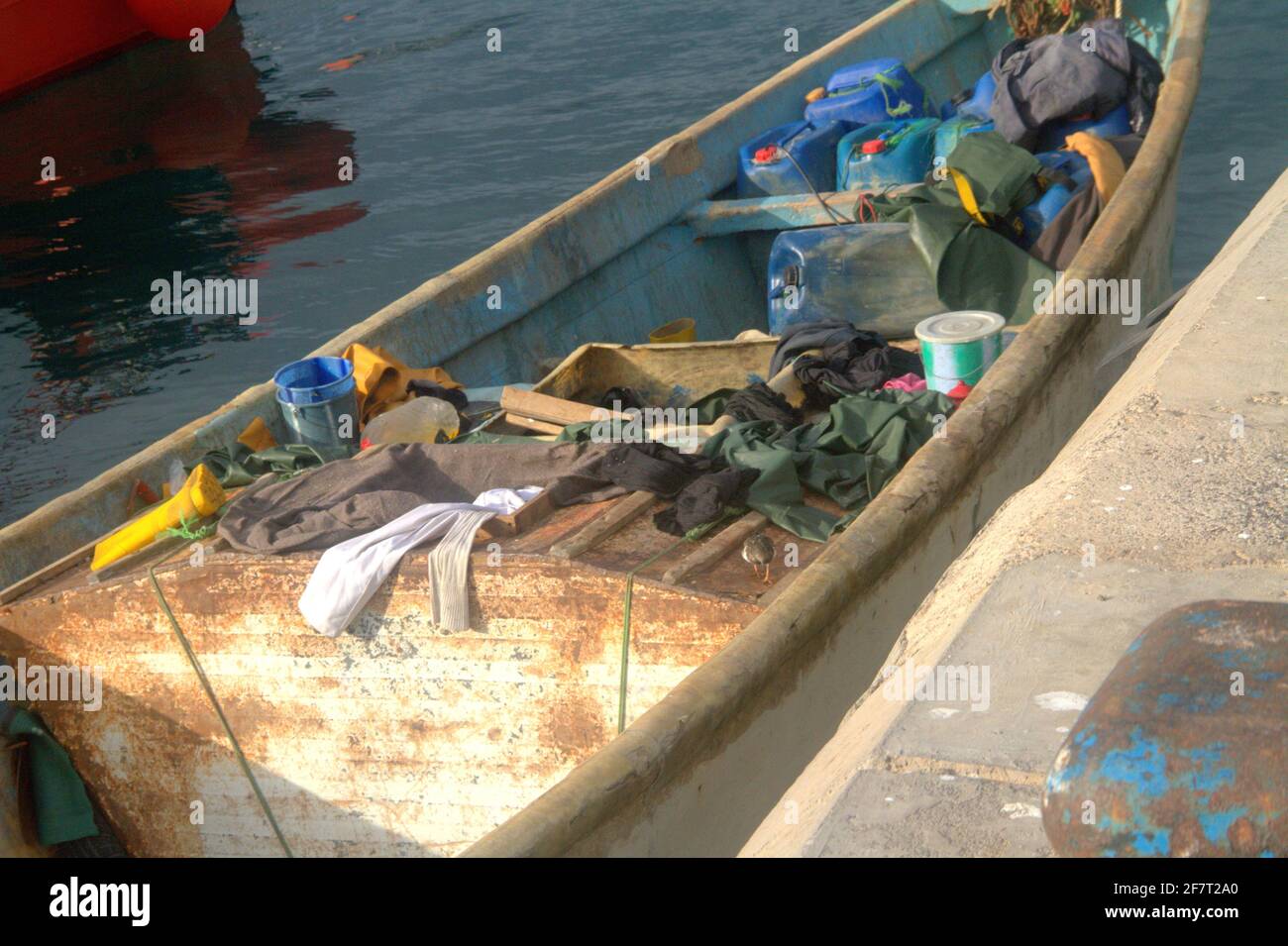 Spain. 08th Apr, 2021. The Salvamar Alborán boat has escorted a cayuco with thirteen sub-Saharan immigrants on board to the port of Los Cristianos, in the south of Tenerife, located this Thursday by a fishing boat 67 kilometers from the coast meanwhile the Raices camp has more than 1600 immigrants leaving in bad conditions. (Photo by Mercedes Menendez/Pacific Press/Sipa USA) Credit: Sipa USA/Alamy Live News Stock Photo