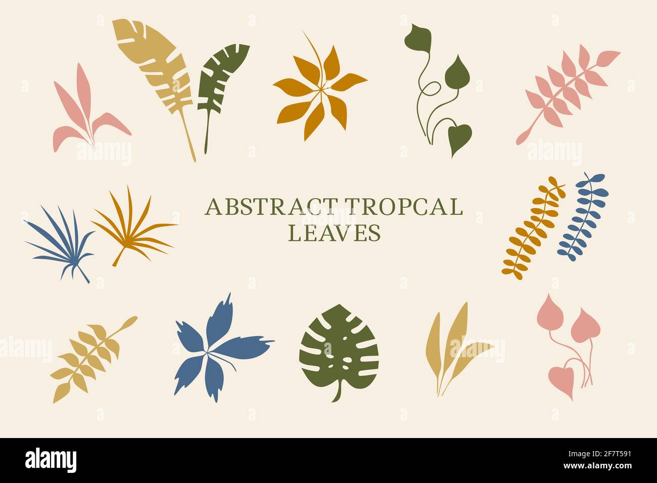 Tropical plants, leaves. Summertime nature objects. Jungle, modern trendy style. Set elements for design of card, poster and banner vector illustratio Stock Vector