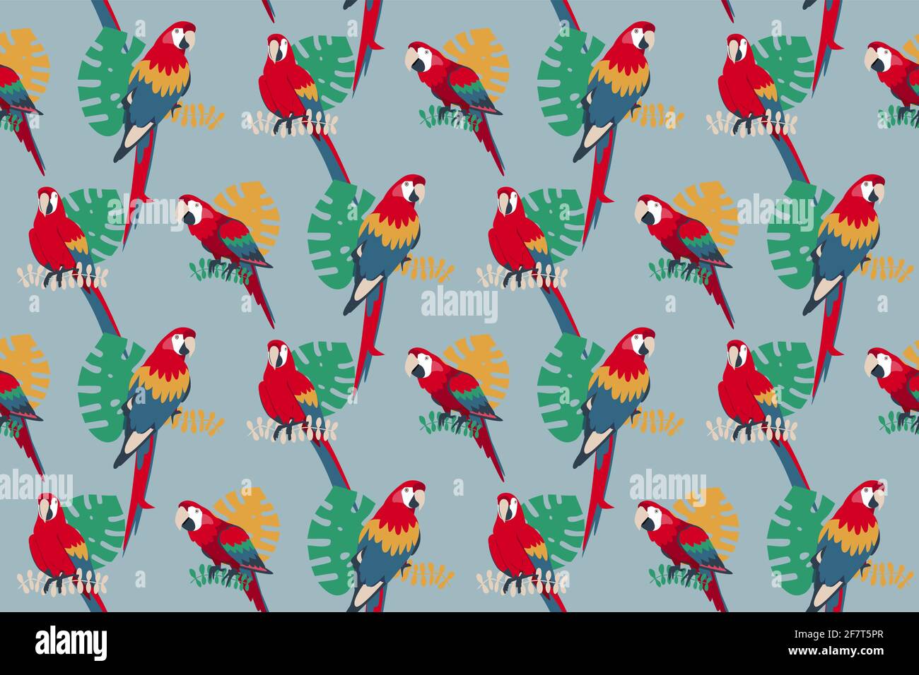 Seamless pattern with parrots and tropical leaves, fashion, wallpaper ...