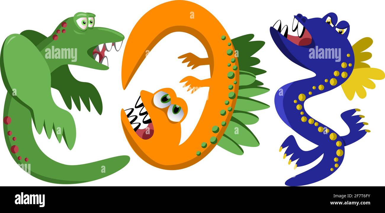 cute monsters, set of original funny cartoon monsters, toothy, emotional, color, vector illustration Stock Vector