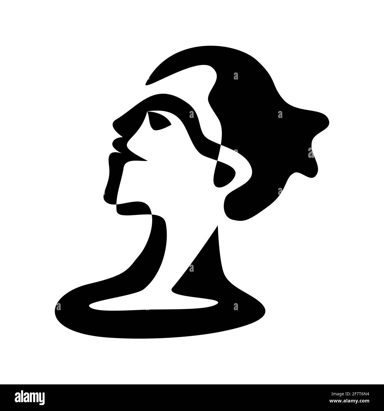 Simple silhouette of female face in black and white colors, abstract logo Stock Vector