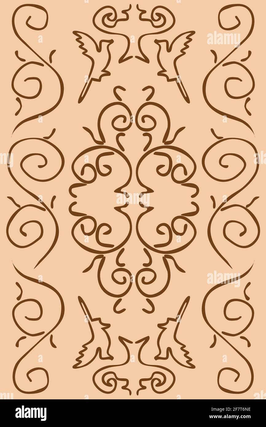 Graceful pattern, imitation of antiquity, curls, birds vases vector illustration Stock Vector