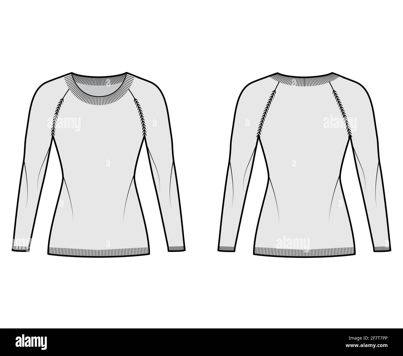Two tone Color Raglan Long Sleeve T shirt Vector illustration