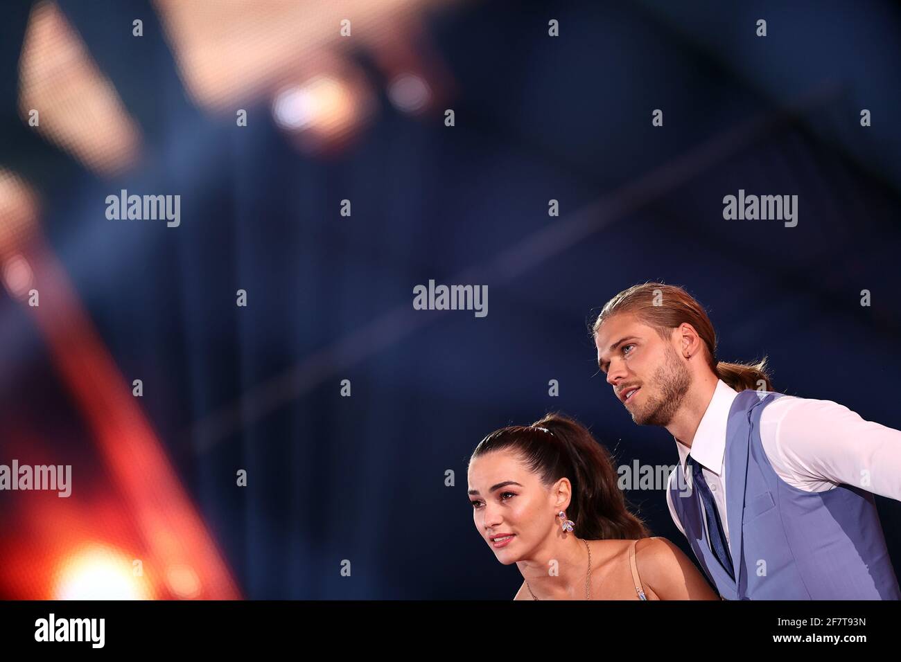 Cologne, Germany. 09th Apr, 2021. Rurik Gislason, footballer, and Renata Lusin, professional dancer, are on stage in the RTL show 'Let's Dance'. The fifth live show is themed 'Summer Party'. Credit: Rolf Vennenbernd/dpa/Alamy Live News Stock Photo