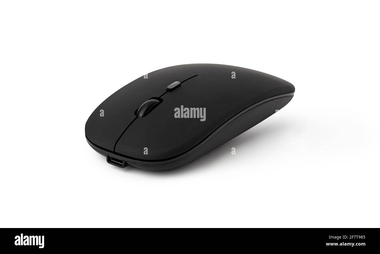 wireless black mouse isolated on white background with clipping path Stock Photo