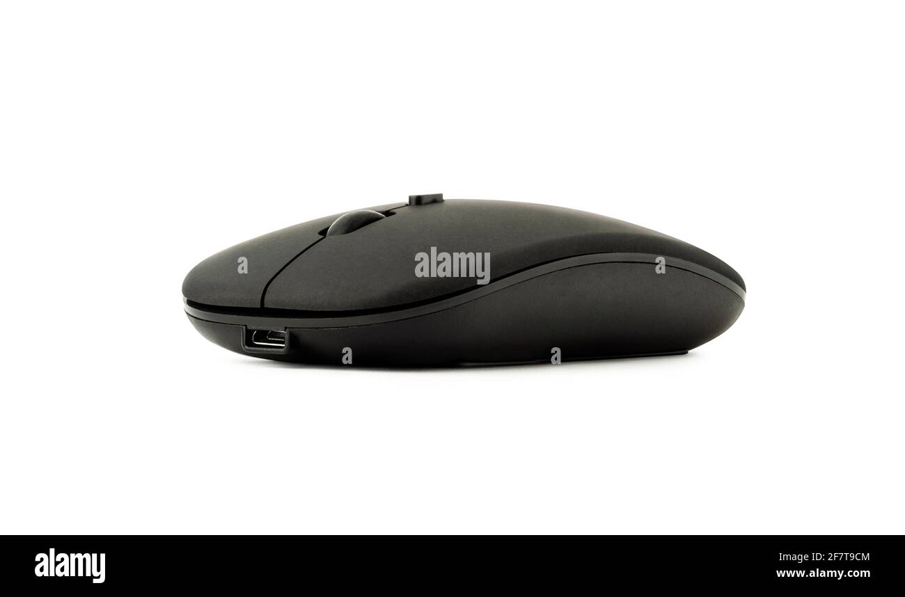 wireless black mouse isolated on white background with clipping path Stock Photo