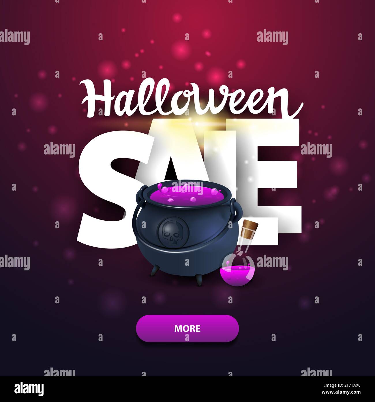 Halloween sale, square web banner with big letters, witch's pot with potion Stock Photo