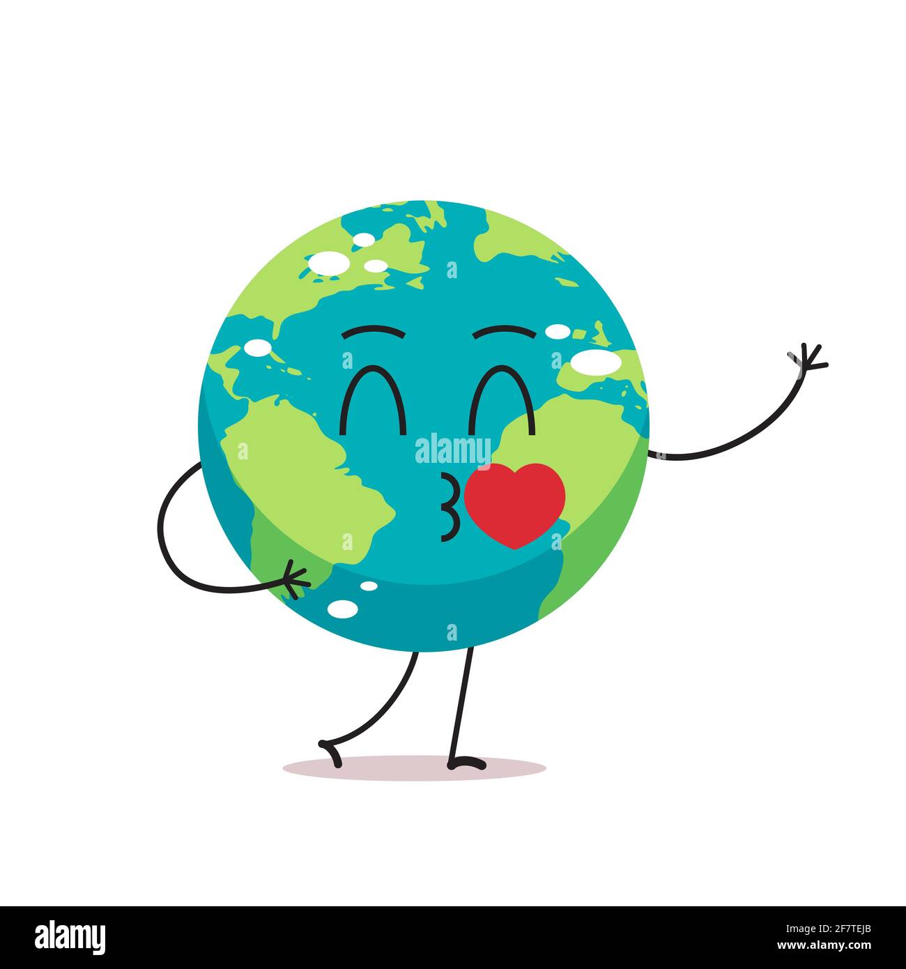 cute earth character blows kiss cartoon mascot globe personage with heart showing facial emotion save planet concept isolated Stock Vector