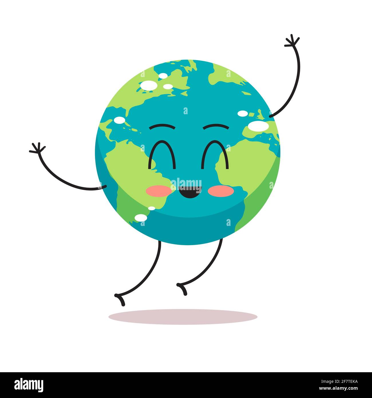 cute earth character waving hand cartoon mascot globe personage save planet concept isolated Stock Vector