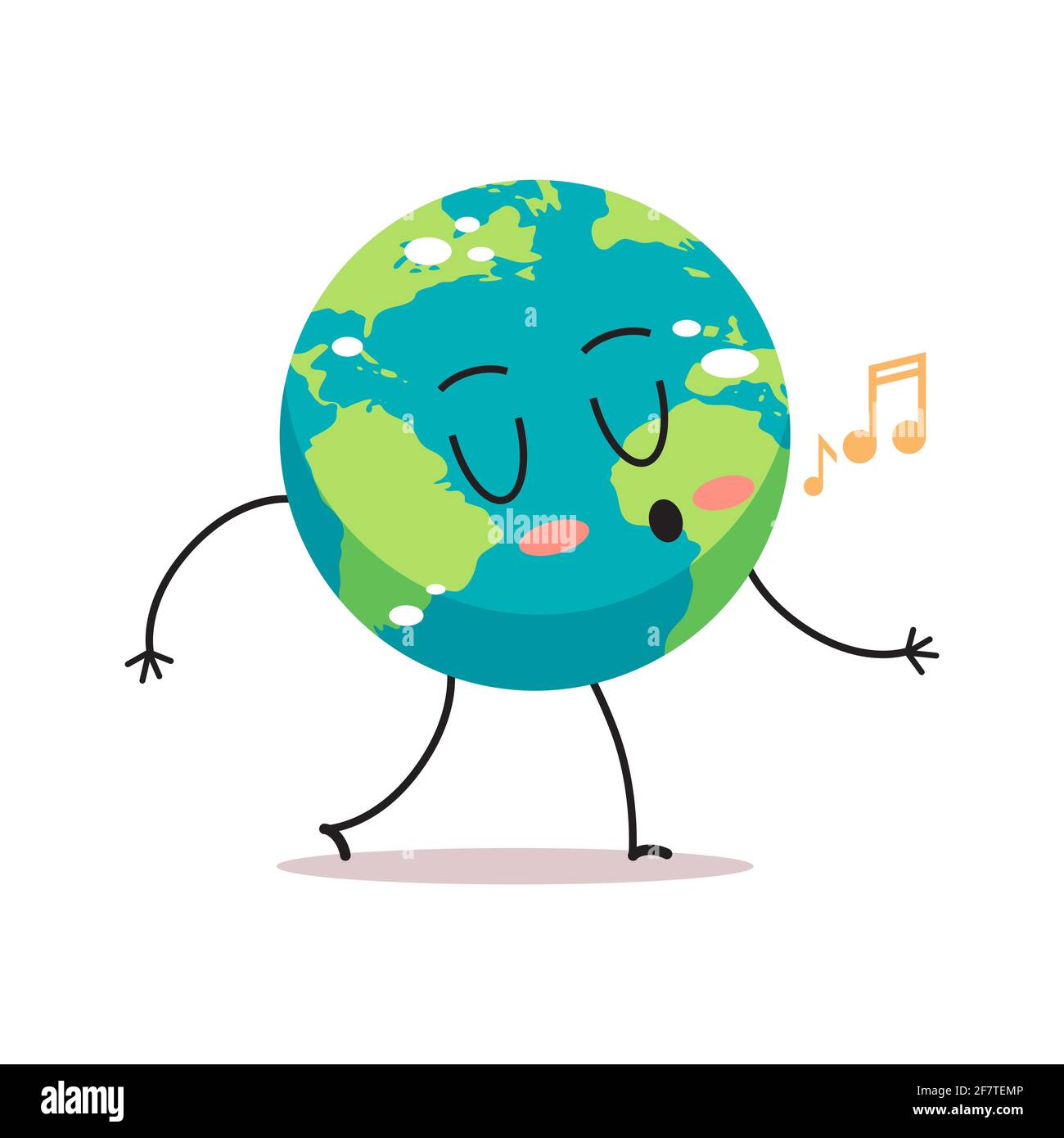 cute earth character singing songs cartoon mascot globe personage save planet concept isolated Stock Vector