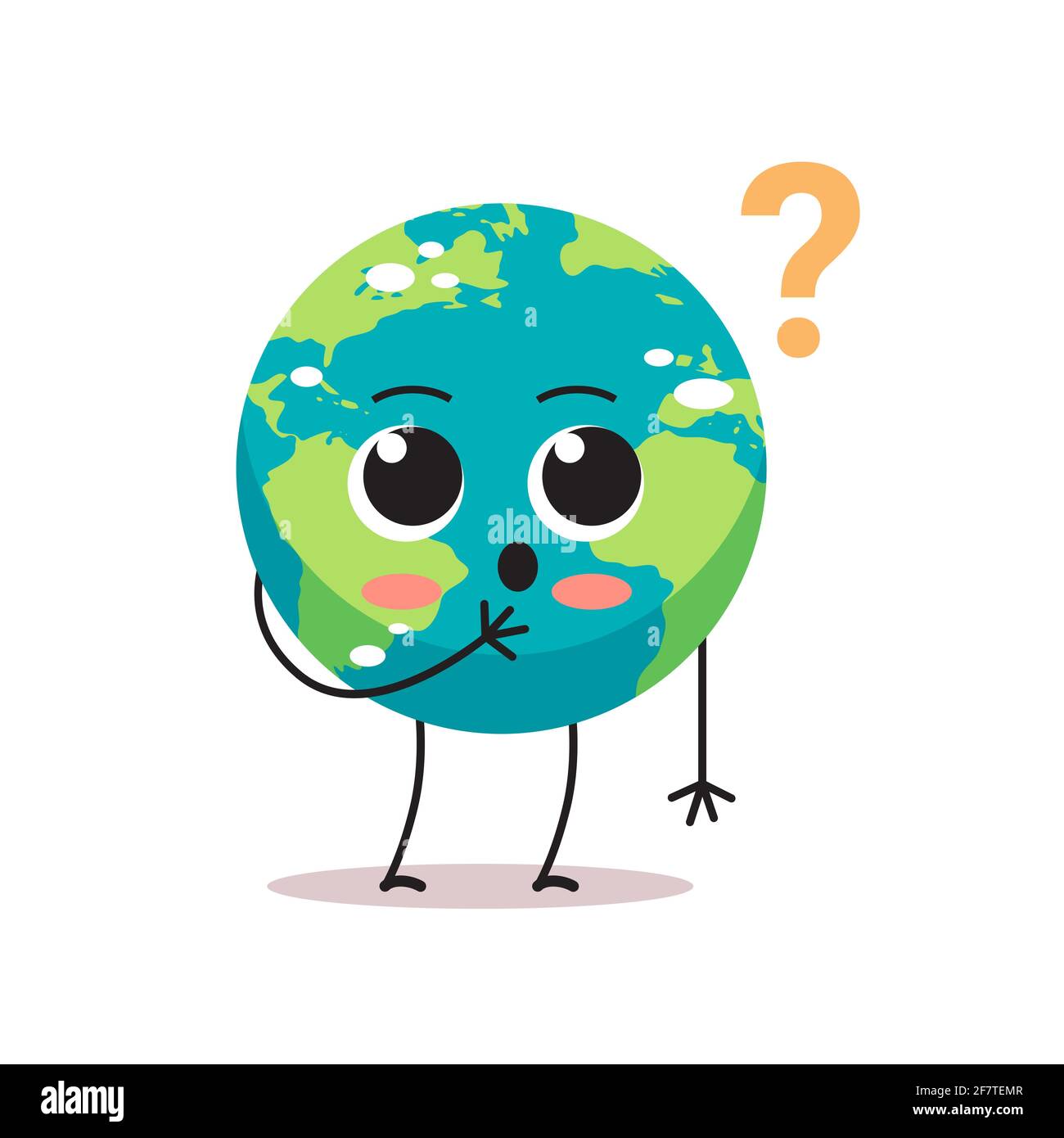 confused earth character with question mark cartoon mascot globe personage trouble problem stress save planet concept isolated Stock Vector