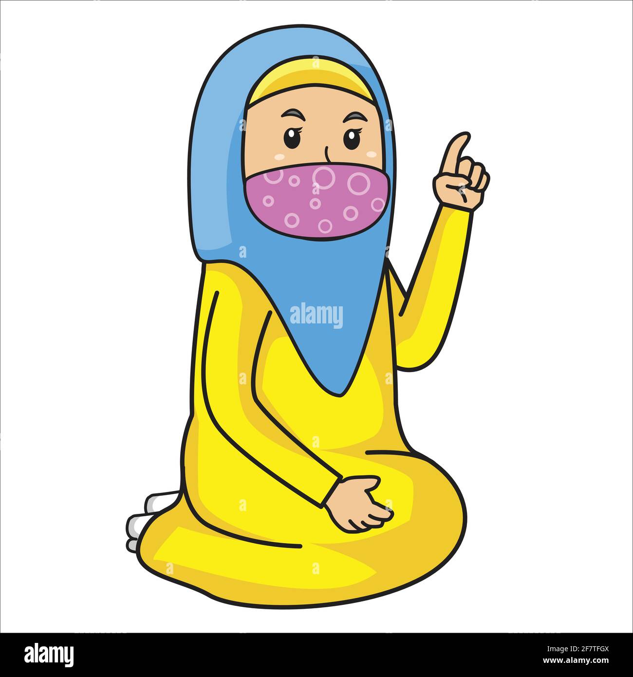 Muslim woman add advice or studying children,ramadan month, using mask and healthy protocol.Vector character illustration. Stock Vector