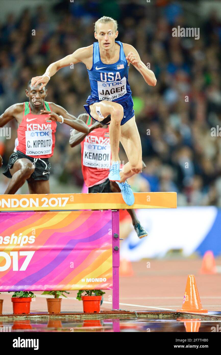 Evan Jager (USA). 3000 metres steeplechase men, Bronze Medal. IAAF Athletics World Championships. London 2017 Stock Photo