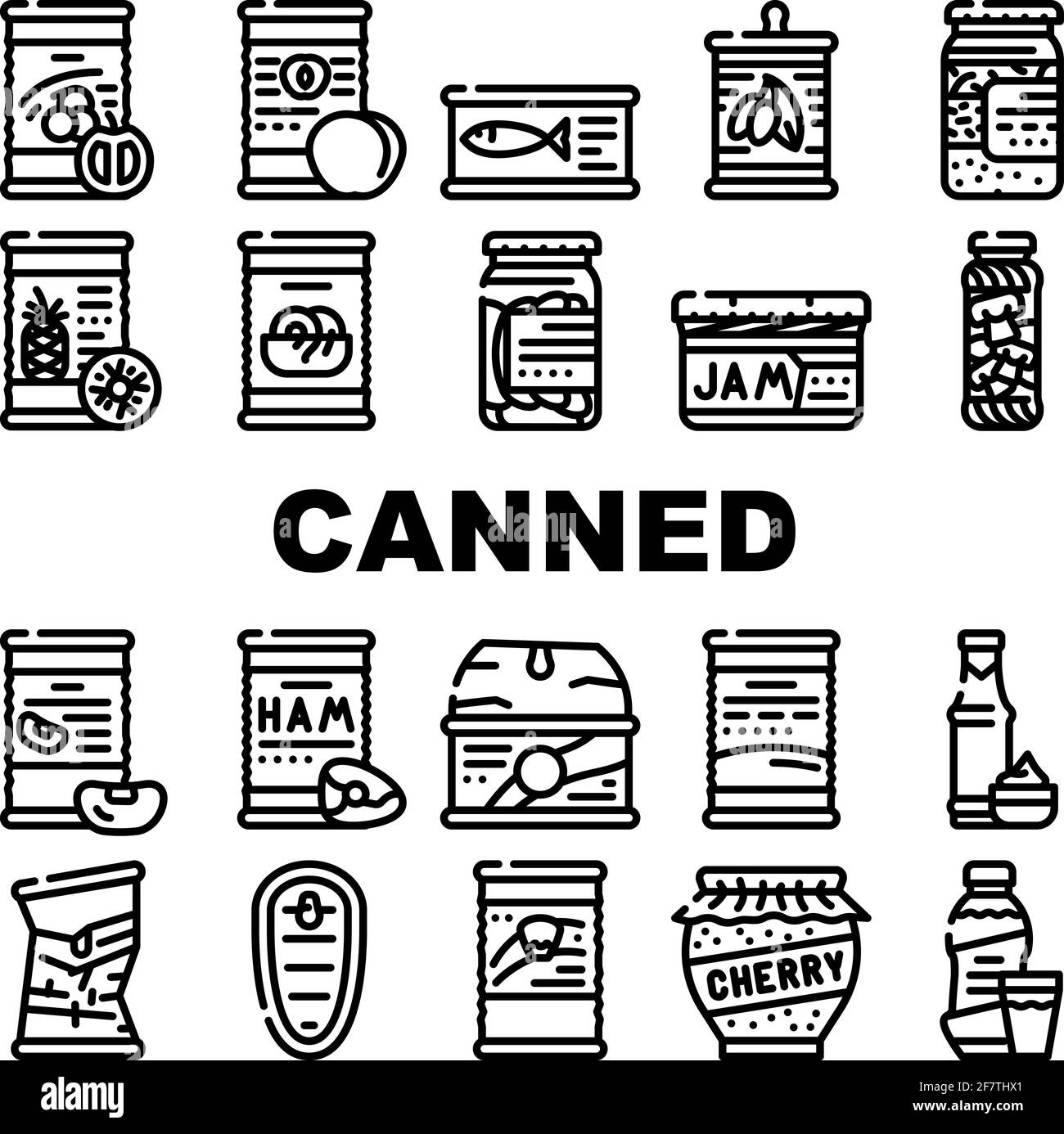 Canned Food Nutrition Collection Icons Set Vector Stock Vector Image