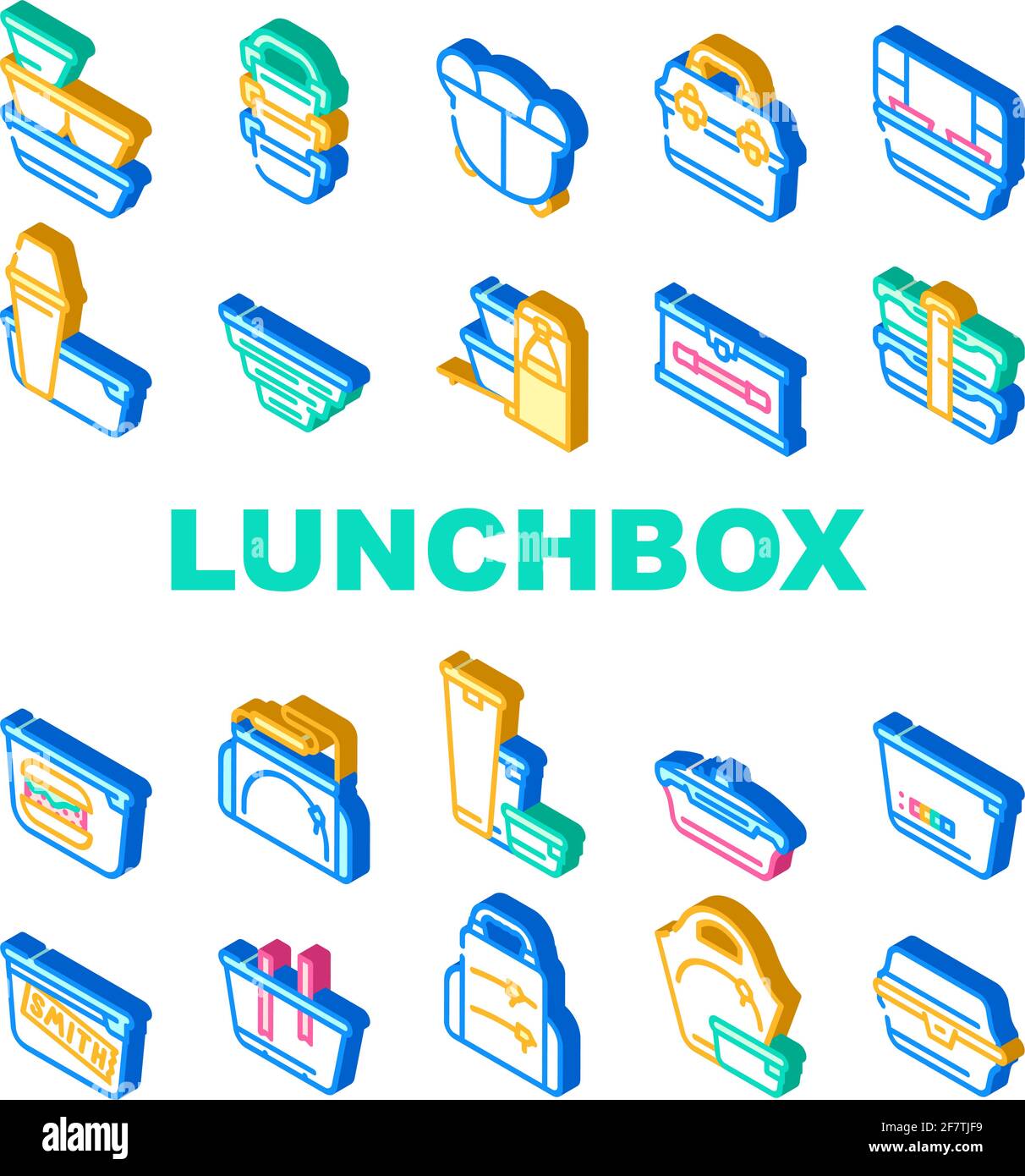 Lunchbox Dishware Collection Icons Set Vector Illustration Stock Vector ...