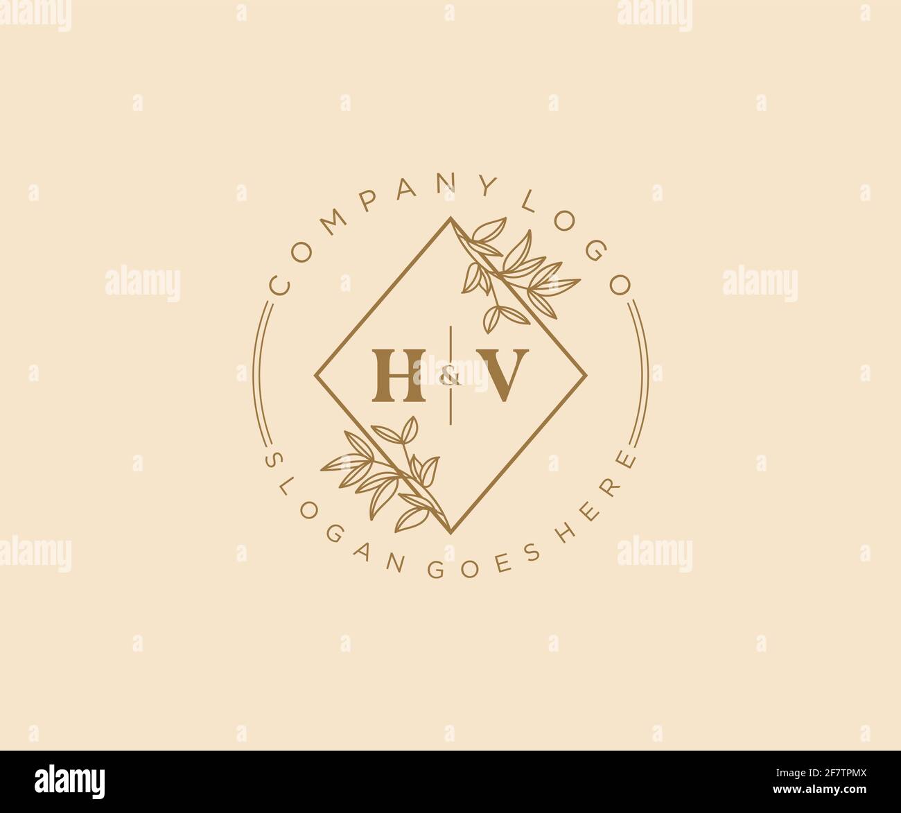 HV letters Beautiful floral feminine editable premade monoline logo ...