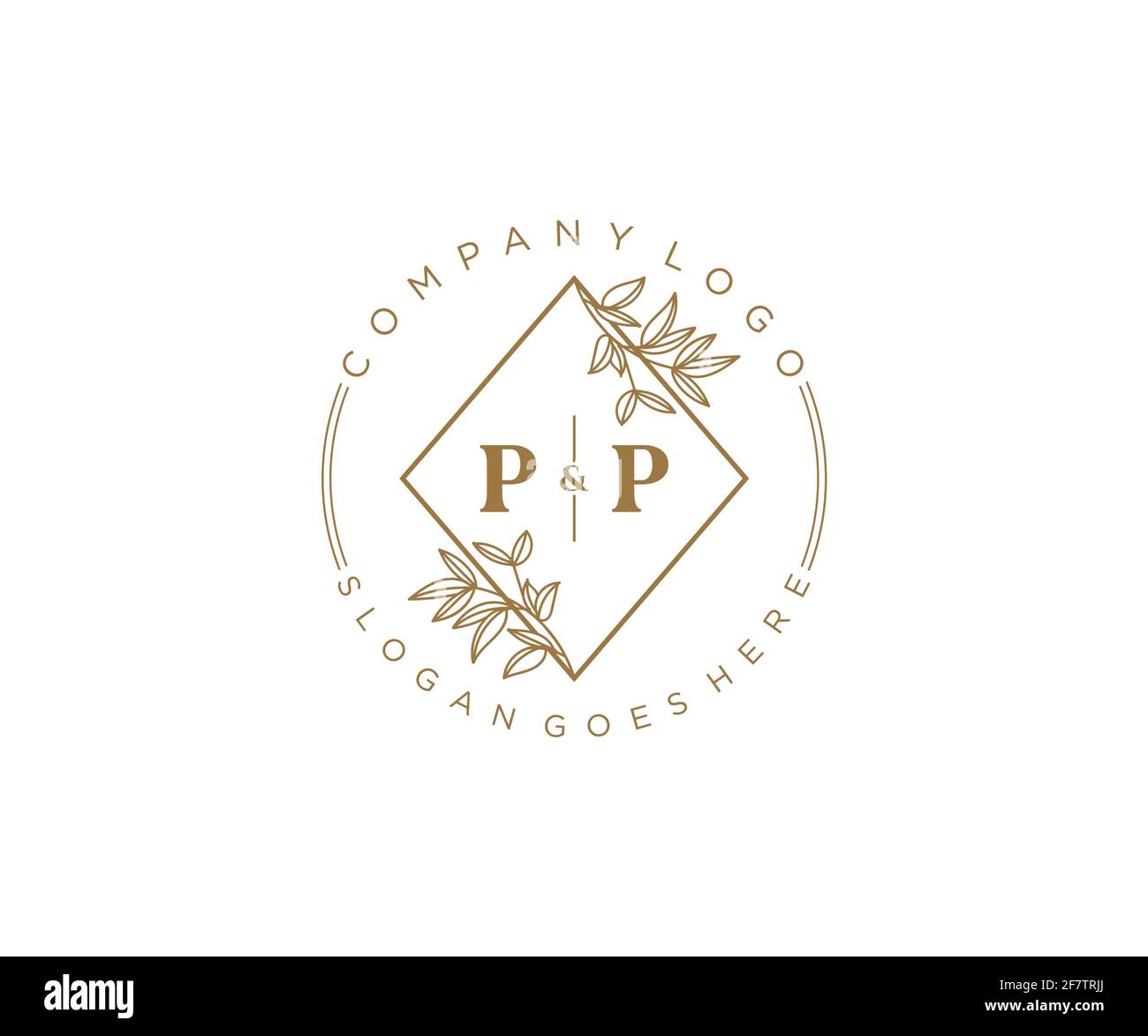 PP letters Beautiful floral feminine editable premade monoline logo suitable for spa salon skin hair beauty boutique and cosmetic company. Stock Vector