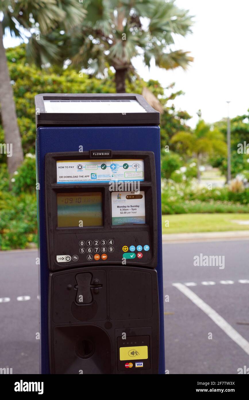 Yeppoon, Queensland, Australia - April 2021: Parking payment and ticketing machine in a city street Stock Photo