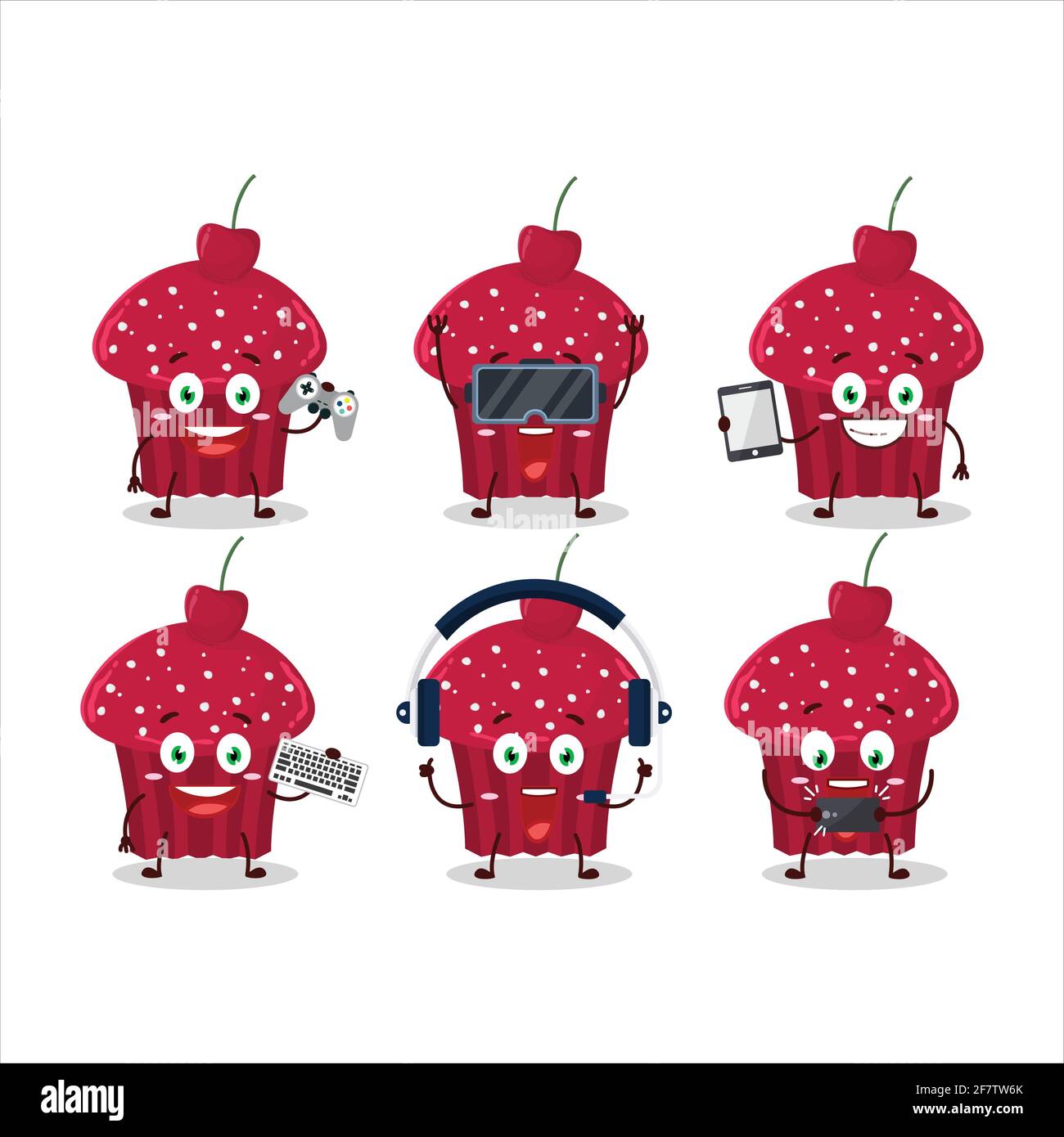 Cherry muffin cartoon character are playing games with various cute ...