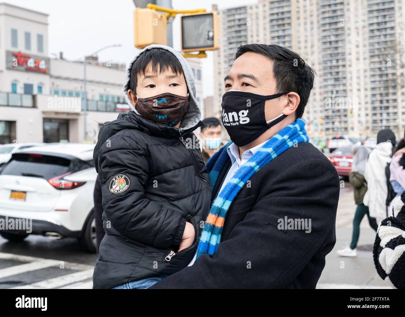 New York, NY - April 9, 2021: Mayoral candidate Andrew Yang and family ...