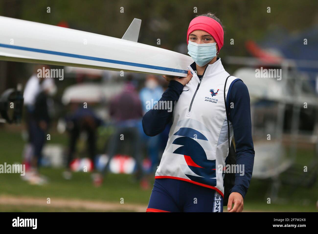 Varese, Italy. 10th Apr, 2021. Claire BOVE of France is training ahead of  her Lightweight Single Scull race on Day 2 at the European Rowing  Championships in Lake Varese on April 10th