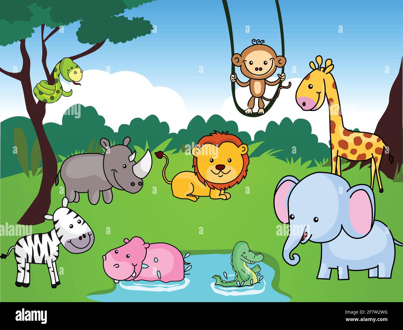 Cartoon animals in the forest vector illustration Stock Vector Image & Art  - Alamy