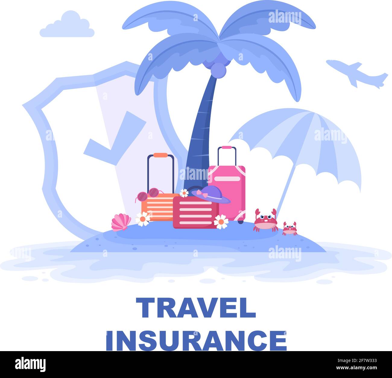 Travel and Tour Insurance Concept for Accidents, Protect Health, Emergency Risks While On Vacation. Vector Flat Design Illustration Stock Vector