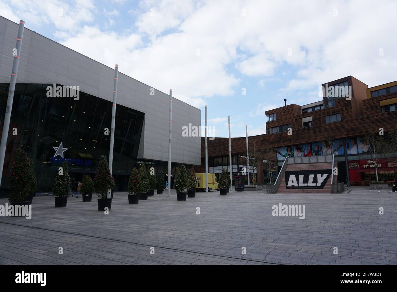 ALMERE, NETHERLANDS - Apr 12, 2019: Square in the city center of Almere, The Netherlands. The square is called 'forum'. Stock Photo