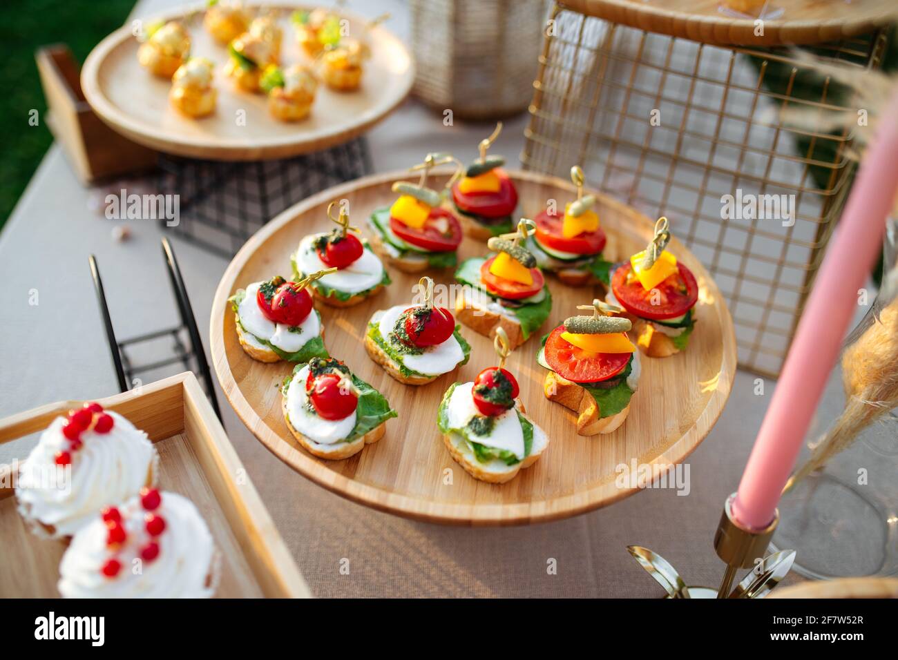 Variety of banquet bruschettas for the catering  Stock Photo