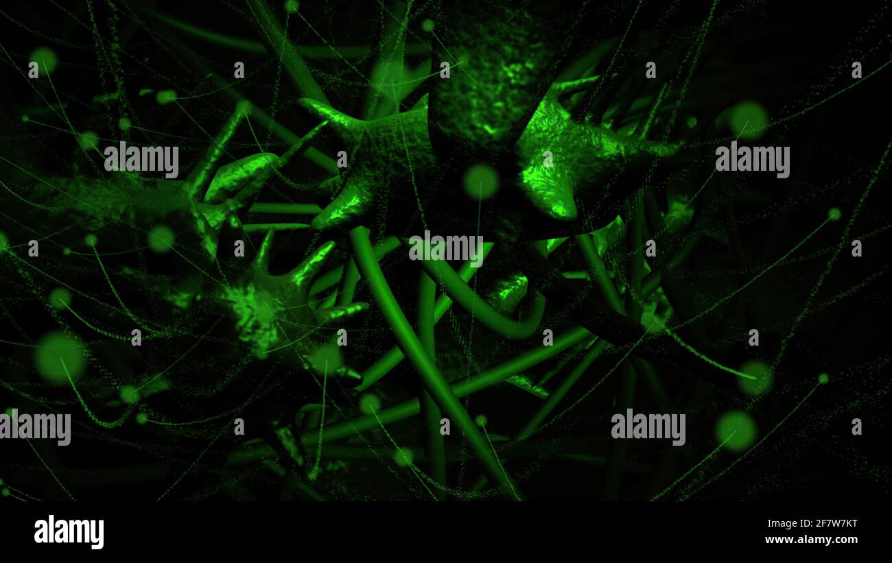 Flight through brain.Concept of neurons and nervous system Stock Photo