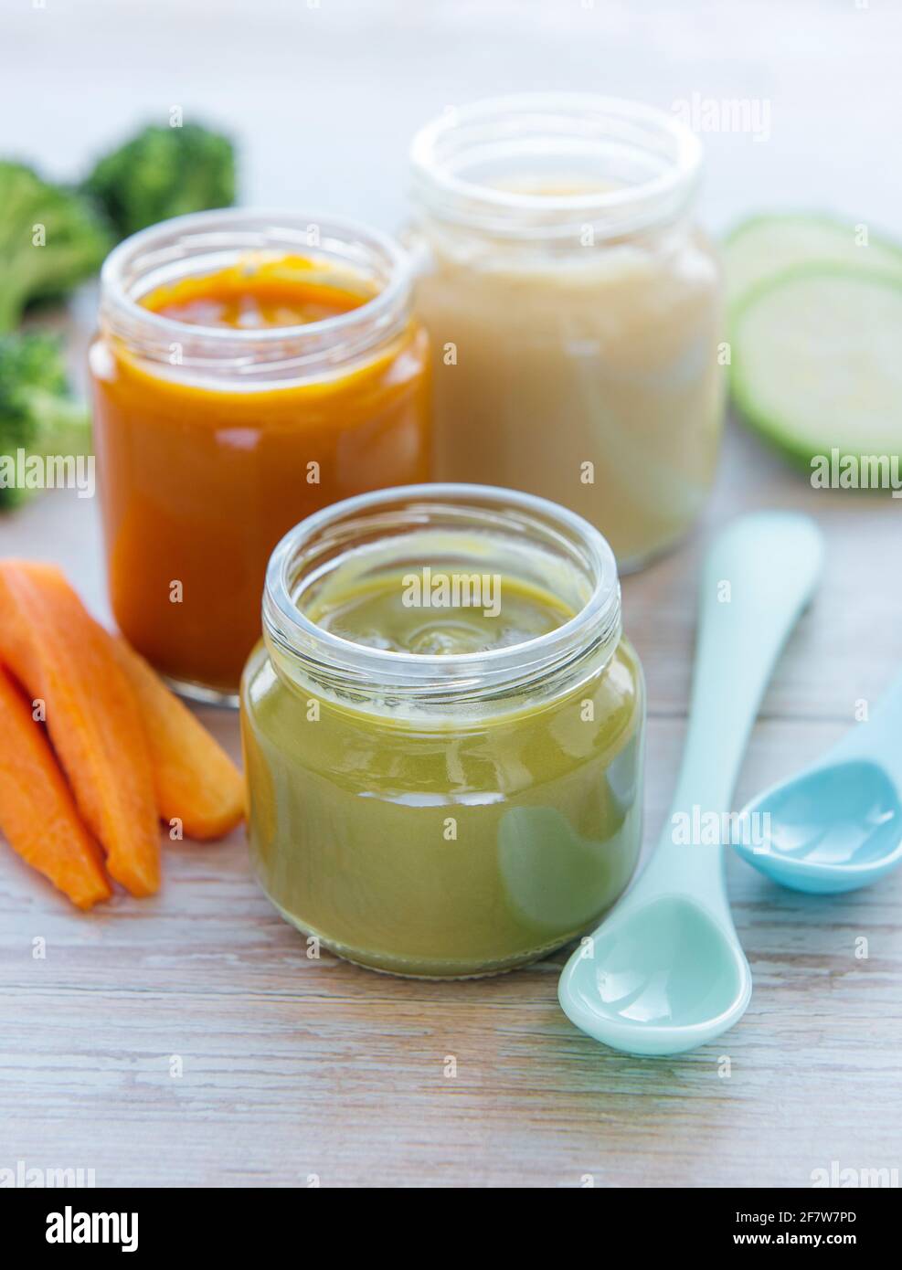 Baby food, assortment of fruit and vegetable puree Stock Photo - Alamy