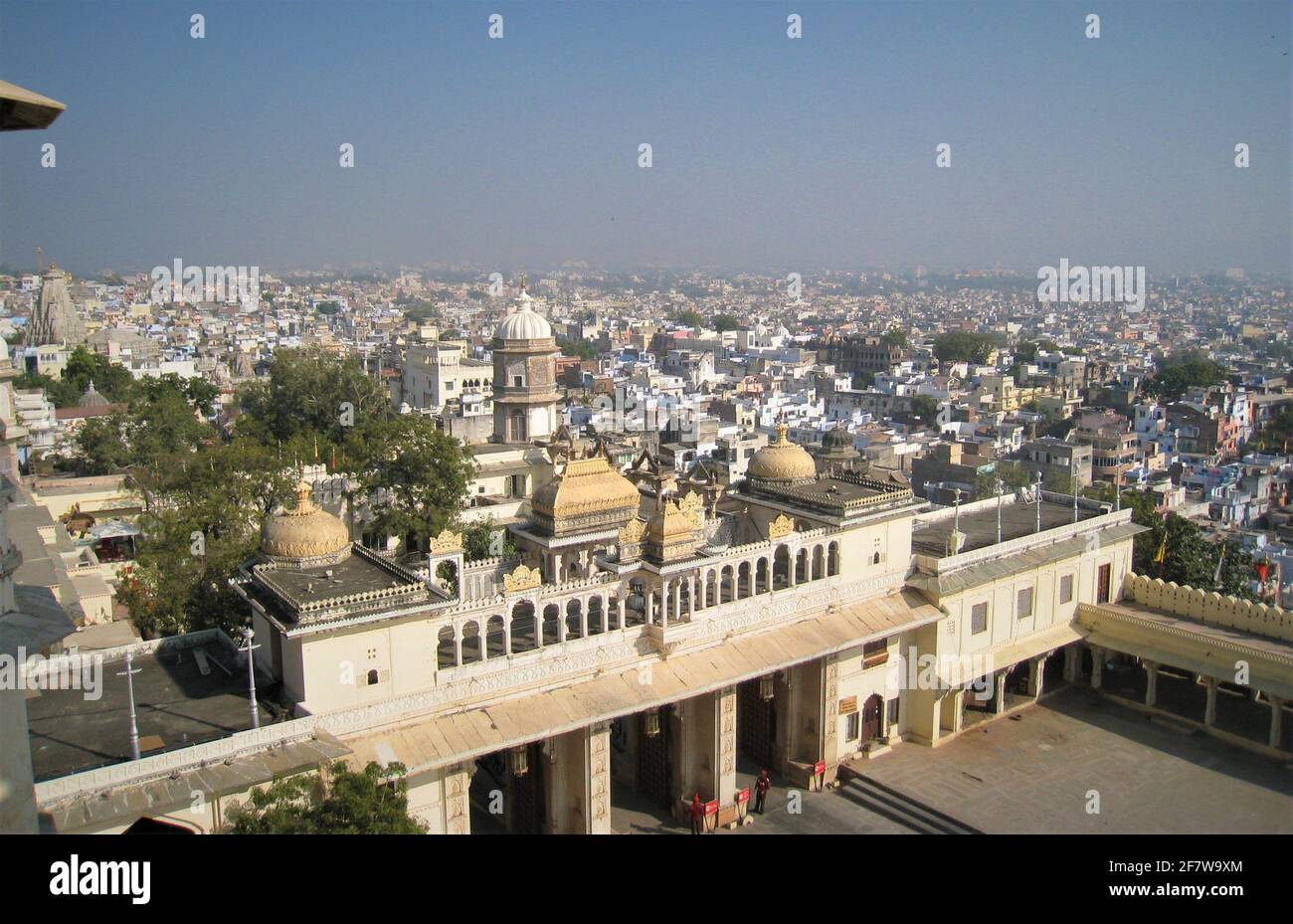 A view from the top floor of the Royal Palace in Udaipur India. Stock Photo