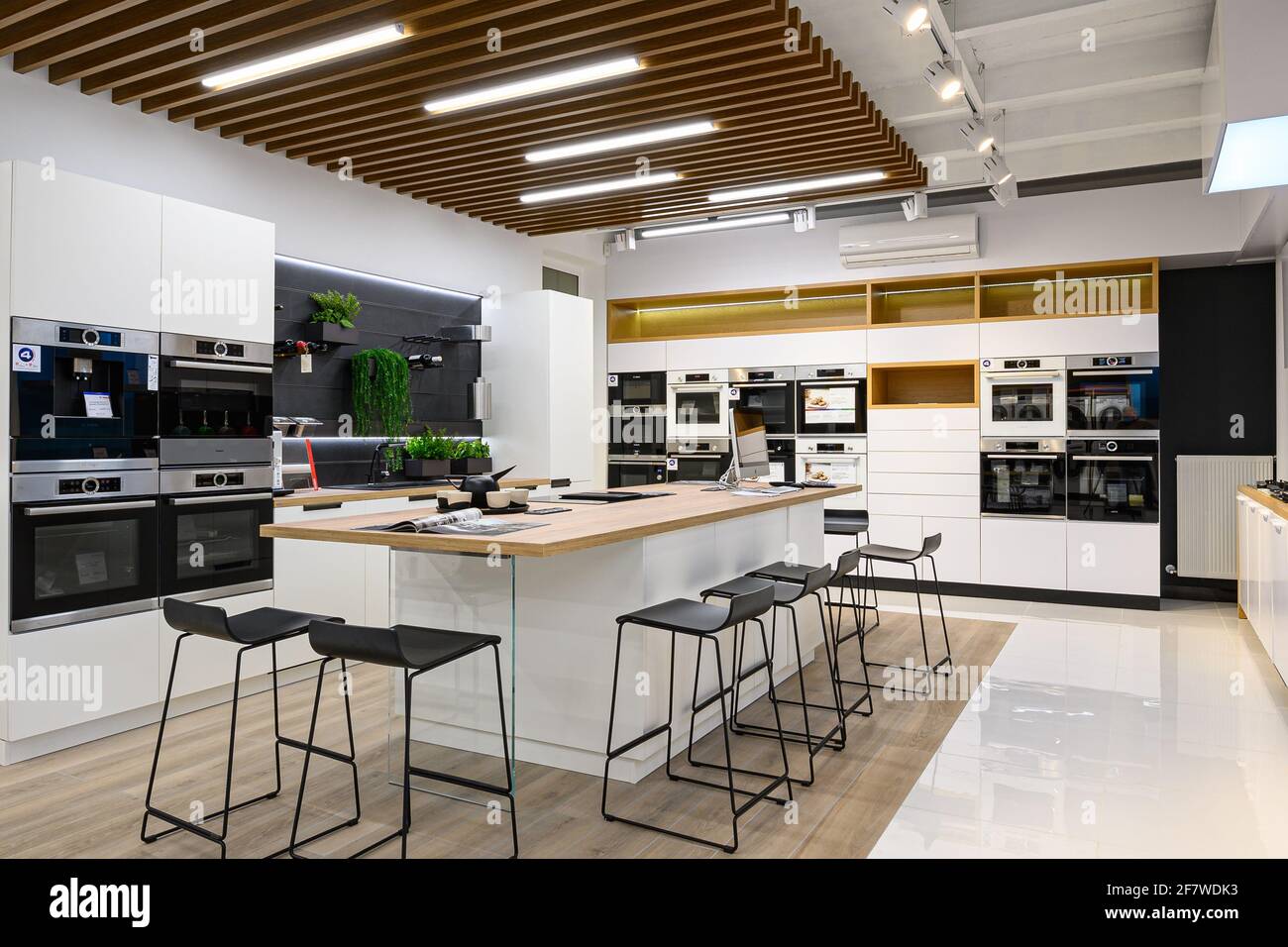 Interior of premium domestic appliance store, mostrly Bosch brand Stock Photo