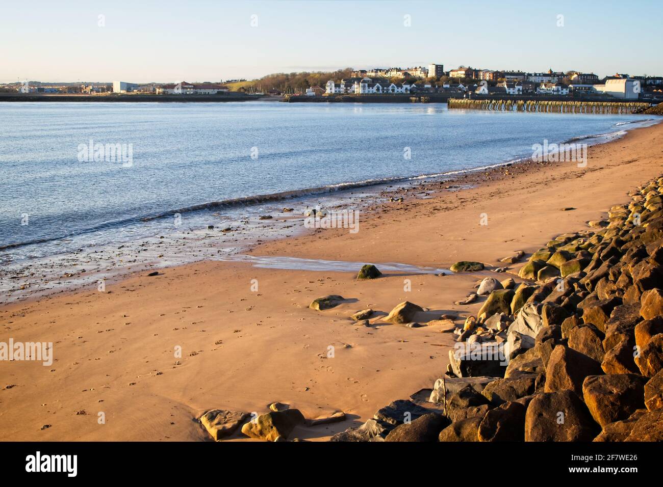 The Fish Quay Beach in North Shields, Tyne and Wear captured in early morning light. Stock Photo