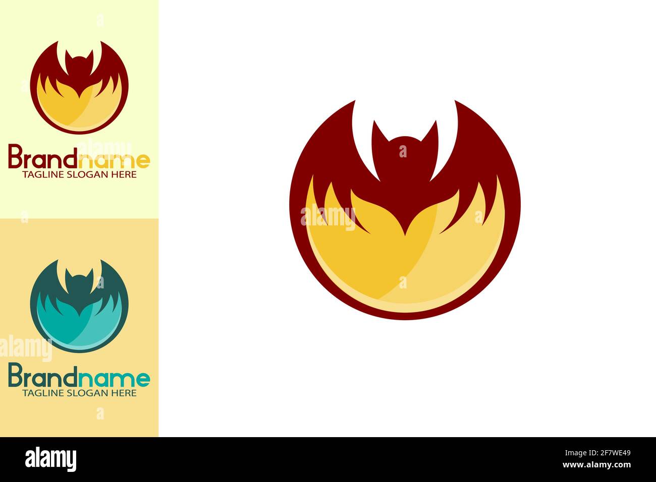 Elegant Fire bat logo. Round bat shape with fire design concept below. Creative simple and unique logo design. Stock Vector