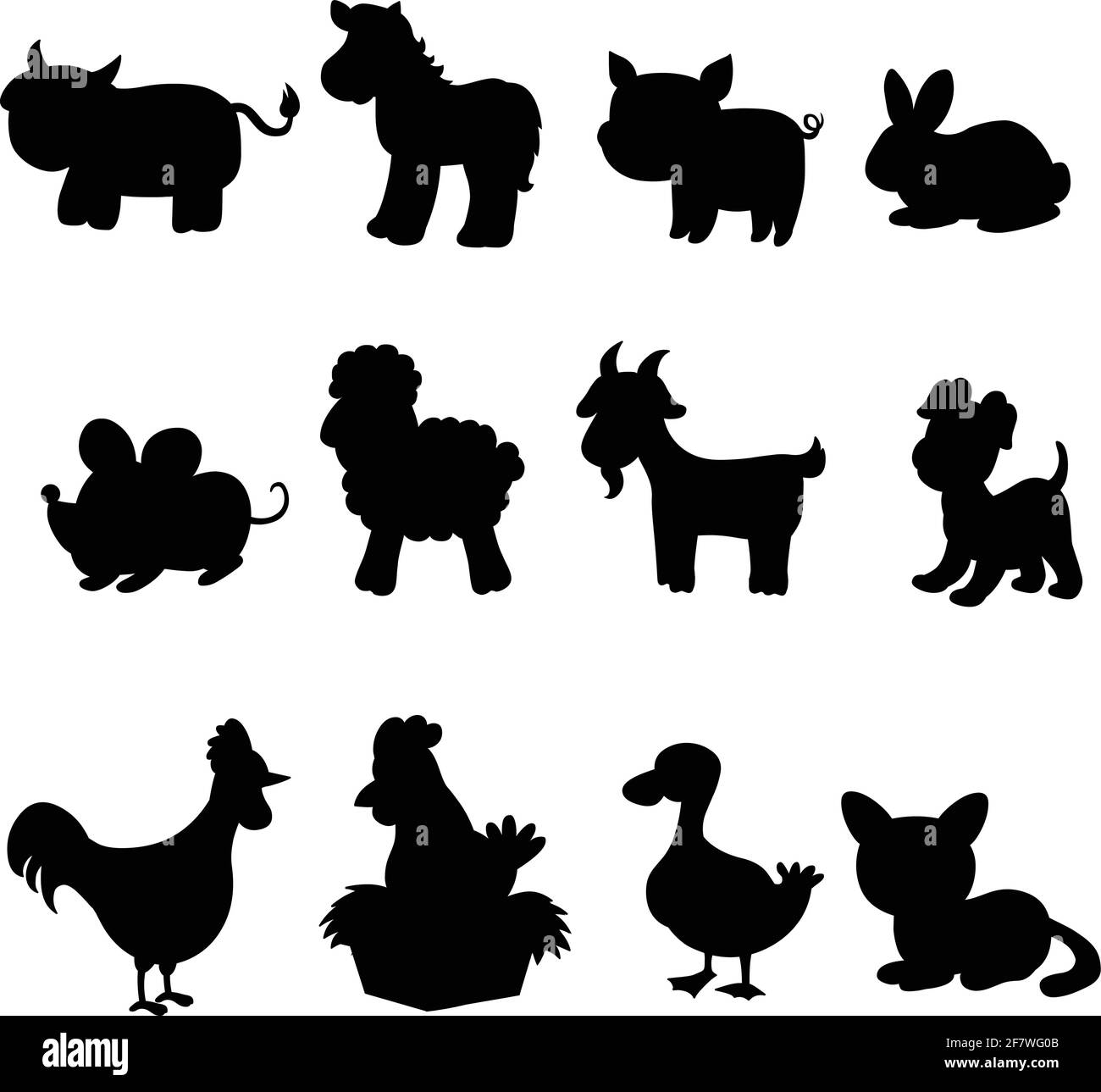 Farm animal silhouette cartoon illustration vector isolated on white ...