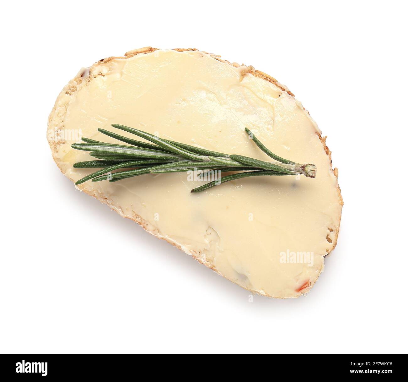 Slice of fresh bread with butter and rosemary on white background Stock ...