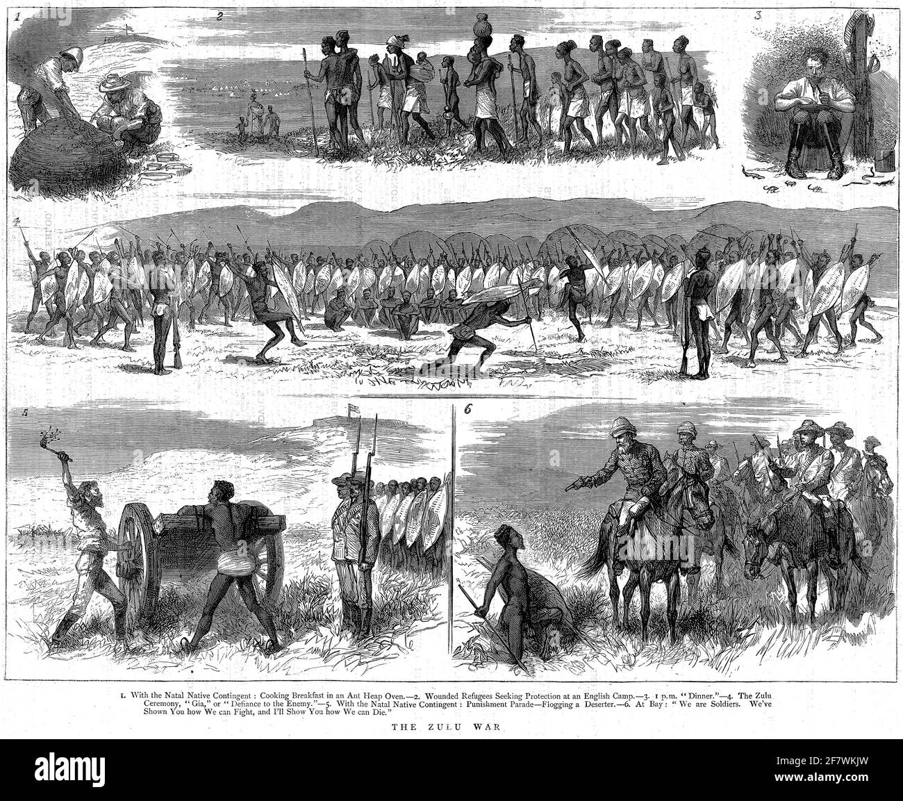 Engraving of various scenes from the 1879 Anglo-Zulu war Stock Photo