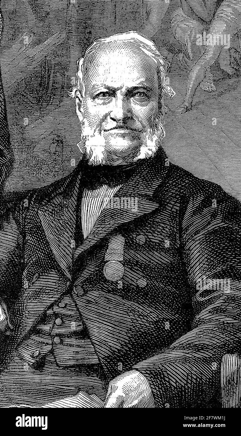Engraved portrait of Admiral Francis Harris, survivor of the Battle of Trafalgar, when he was a 1st class volunteer on HMS Temeraire Stock Photo